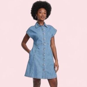 NWT Universal Thread Blue Denim Button-Front Shirt Dress
